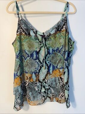 Hale Bob Sleeveless Mixed-Print Shell Top in Aqua & Mustard